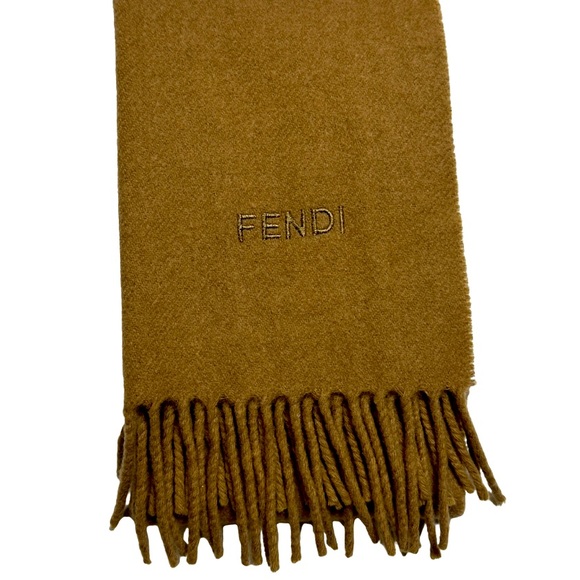 FENDI | Wool Camel Brown Tan Tassel Fringe Scarf Wrap Pashmina - Picture 7 of 11